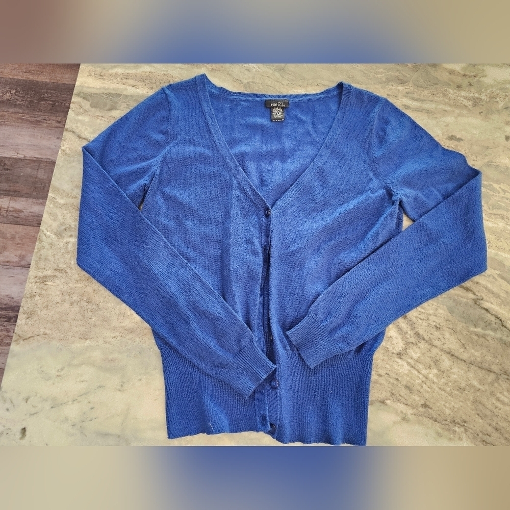 Rue21 Blue Button-Up Cardigan Sweater - Size Large